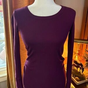 Michael Stars Womens Plum Purple Ribbed Supima Cotton Long Sleeve Tee OSFM